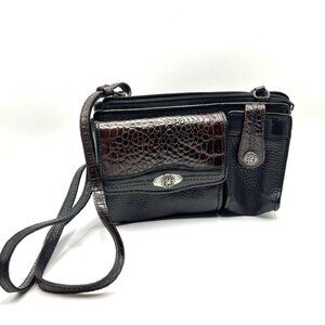 Brighton Black Brown Embossed Crocodile Leather Small Crossbody Bag Purse Wallet